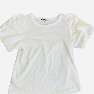 Tahari White Short Sleeve Puff-Sleeve Tee